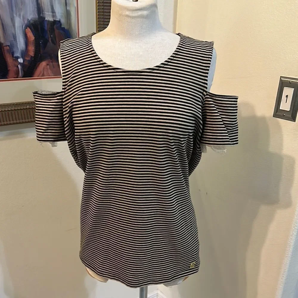 Michael Kors Striped Open Shoulder Women's Top Size XL